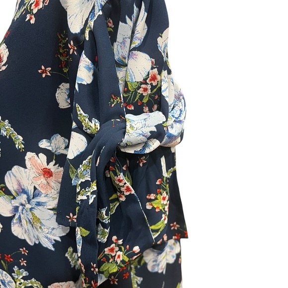 Roz & Ali Floral Print Blouse w/ Bow Tie Sleeves Dark Navy Women’s Size 3X - Picture 5 of 10